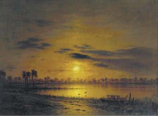 Eduard Hildebrandt - Sunset over an exotic river landscape