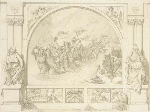 Eduard Jacob Von Steinle - An illustration for Clemens von Brentano\'s Das Märchen von dem Rhein und dem Müller Radlauf