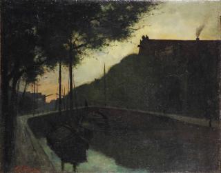 Eduard Karsen - Oude Stad: A Sunset View Of A Canal