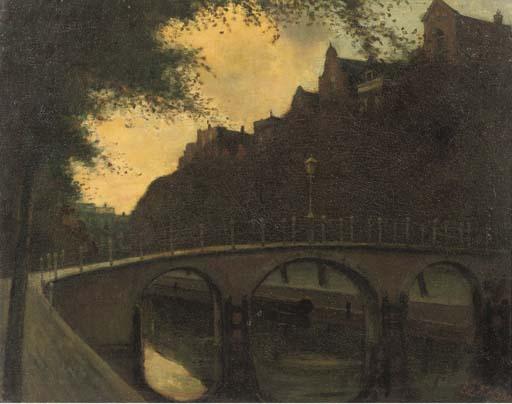 Eduard Karsen - Stadsgezicht: a canal in Amsterdam