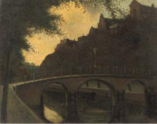Eduard Karsen - Stadsgezicht: a canal in Amsterdam