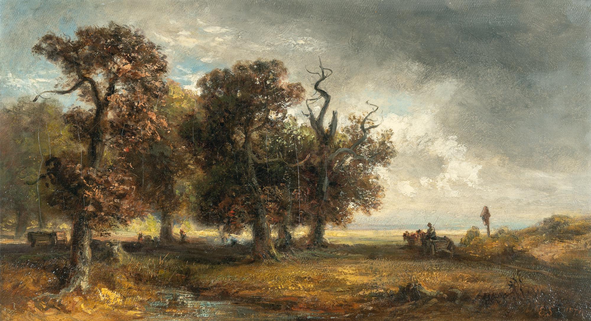 Eduard Schleich d. Ä. - Baumbestandene Landschaft mit aufziehendem Wetter