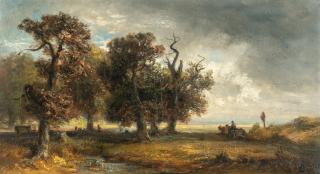 Eduard Schleich d. Ä. - Baumbestandene Landschaft mit aufziehendem Wetter