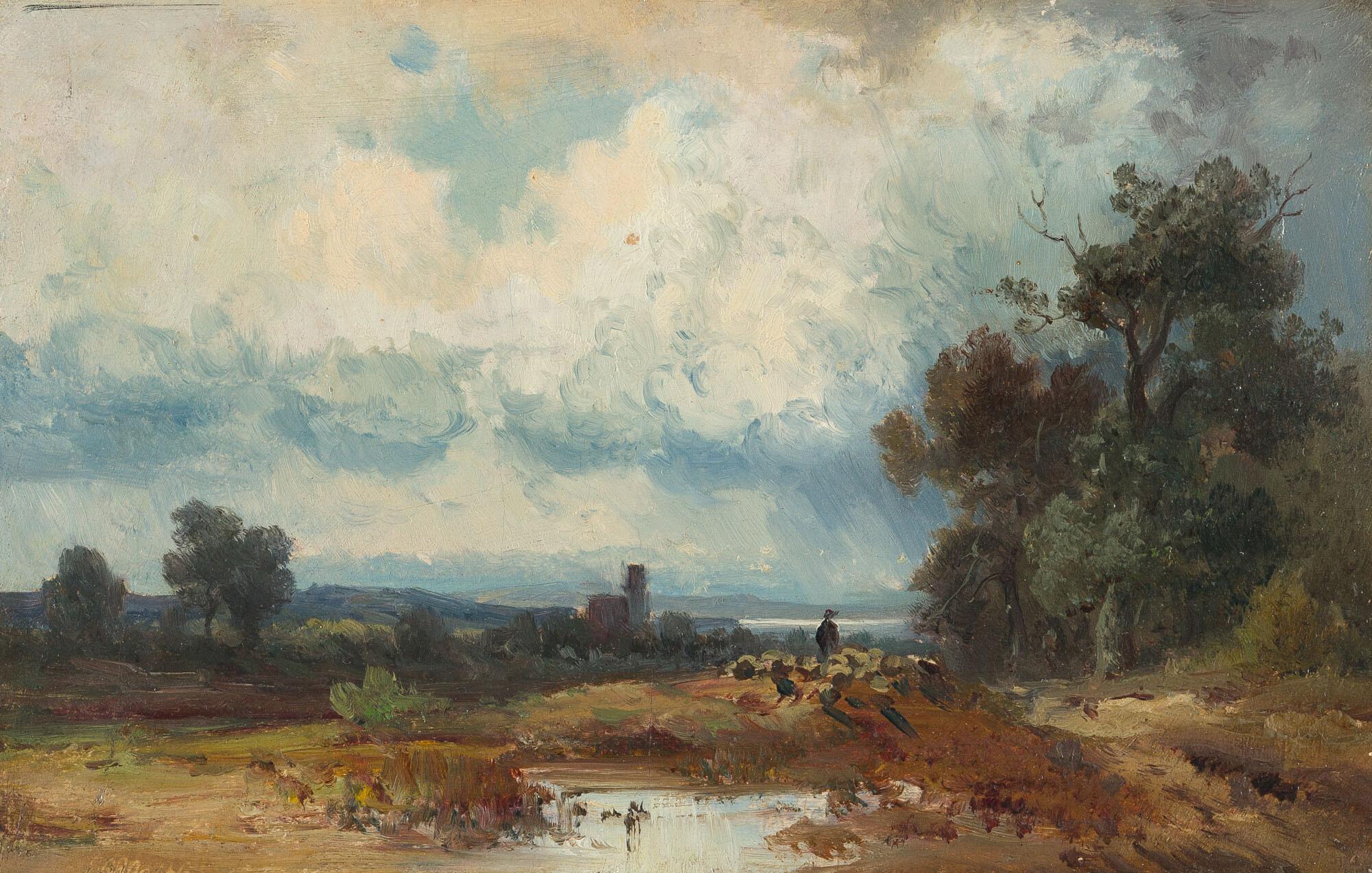 Eduard Schleich d. Ä. - Bayrische Seenlandschaft mit Kirche.