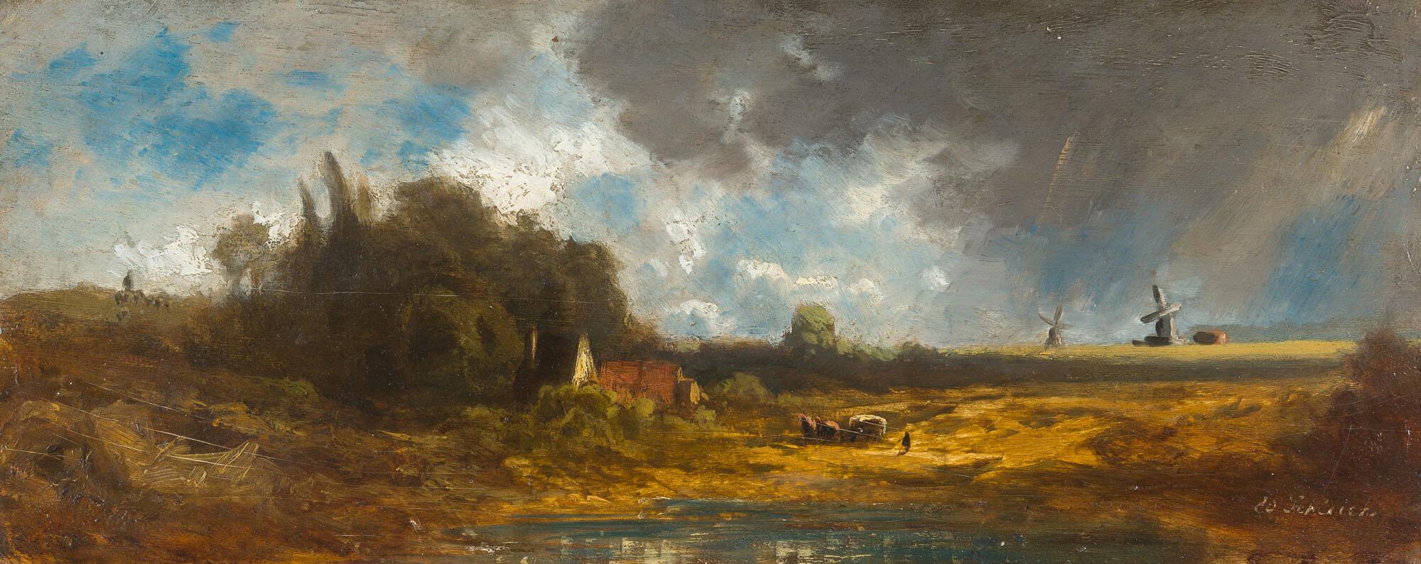 Eduard Schleich d. Ä. - Landschaft mit Windmühlen.1