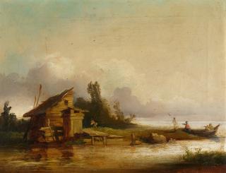 Eduard Schleich d. J. - Kleine Fischerhütte im Moor.