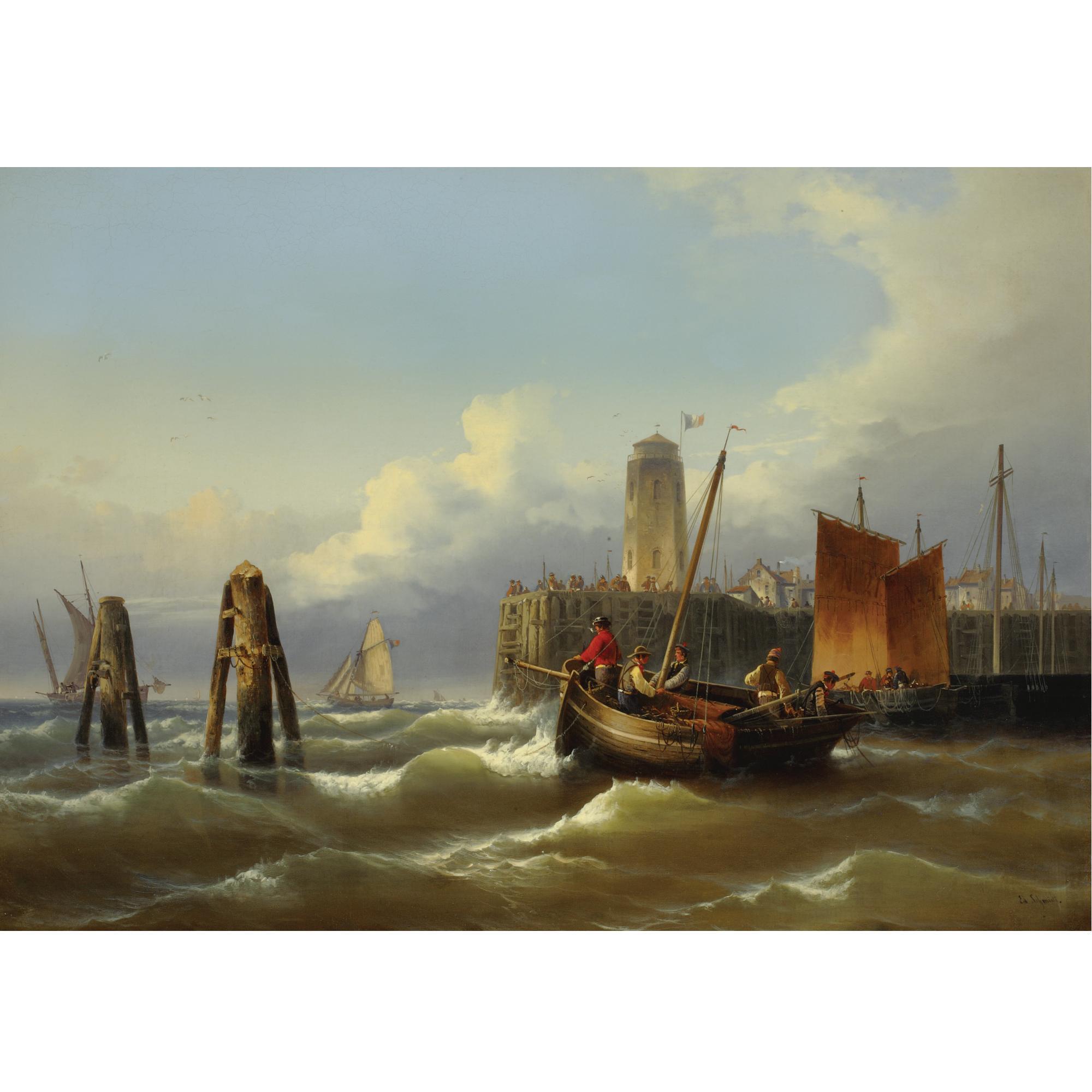 Eduard Schmidt - Fishing Boats On A Stormy Sea