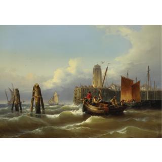 Eduard Schmidt - Fishing Boats On A Stormy Sea