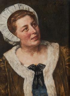 Eduard von Gebhardt - Bildnis einer Frau im historischen Kostüm.