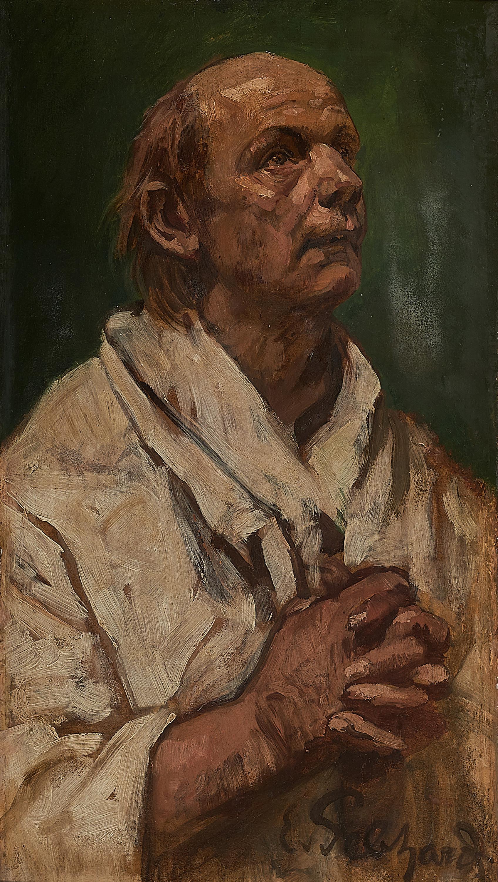 Eduard von Gebhardt - Halbfigur eines Mannes mit gefalteten Händen.