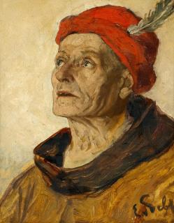 Eduard von Gebhardt - Porträt eines Herren mit roter Kappe