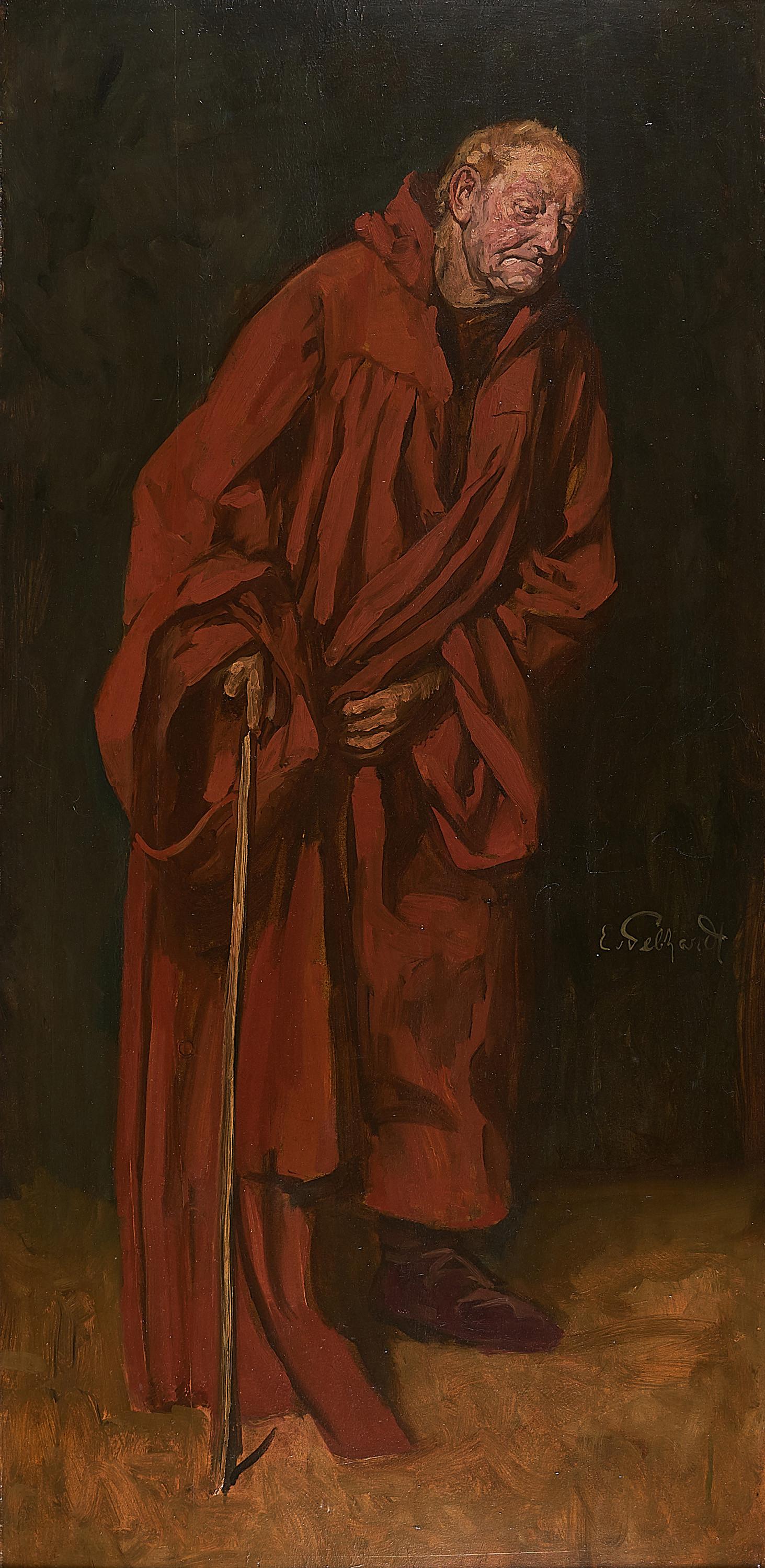 Eduard von Gebhardt - Portrait eines alten Mannes im roten Hausmantel.