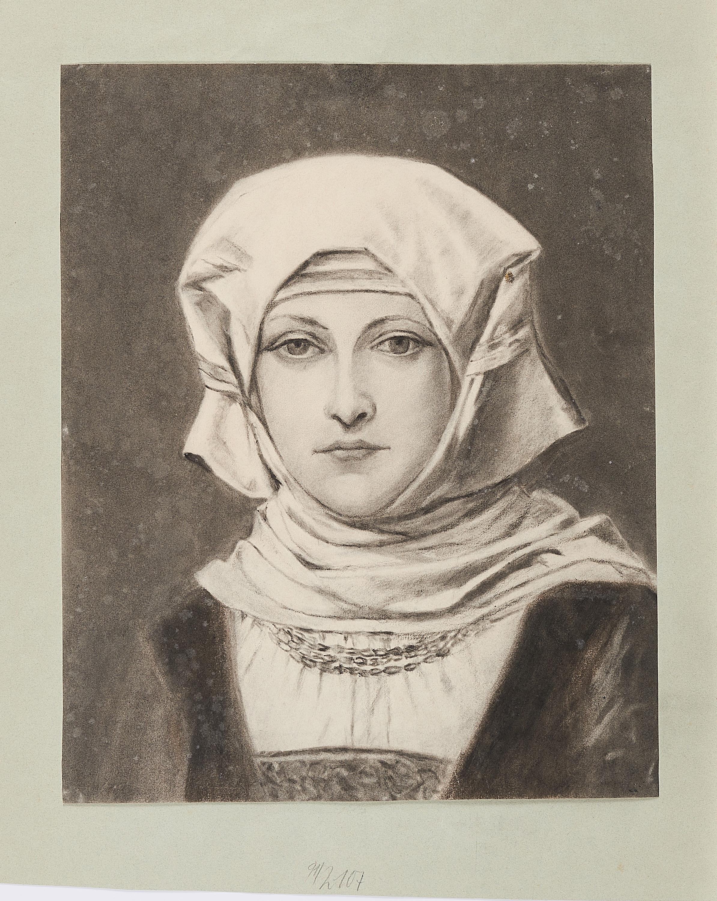 Eduard von Gebhardt - Portrait eines jungen Mädchens mit historischer Kopfbedeckung.