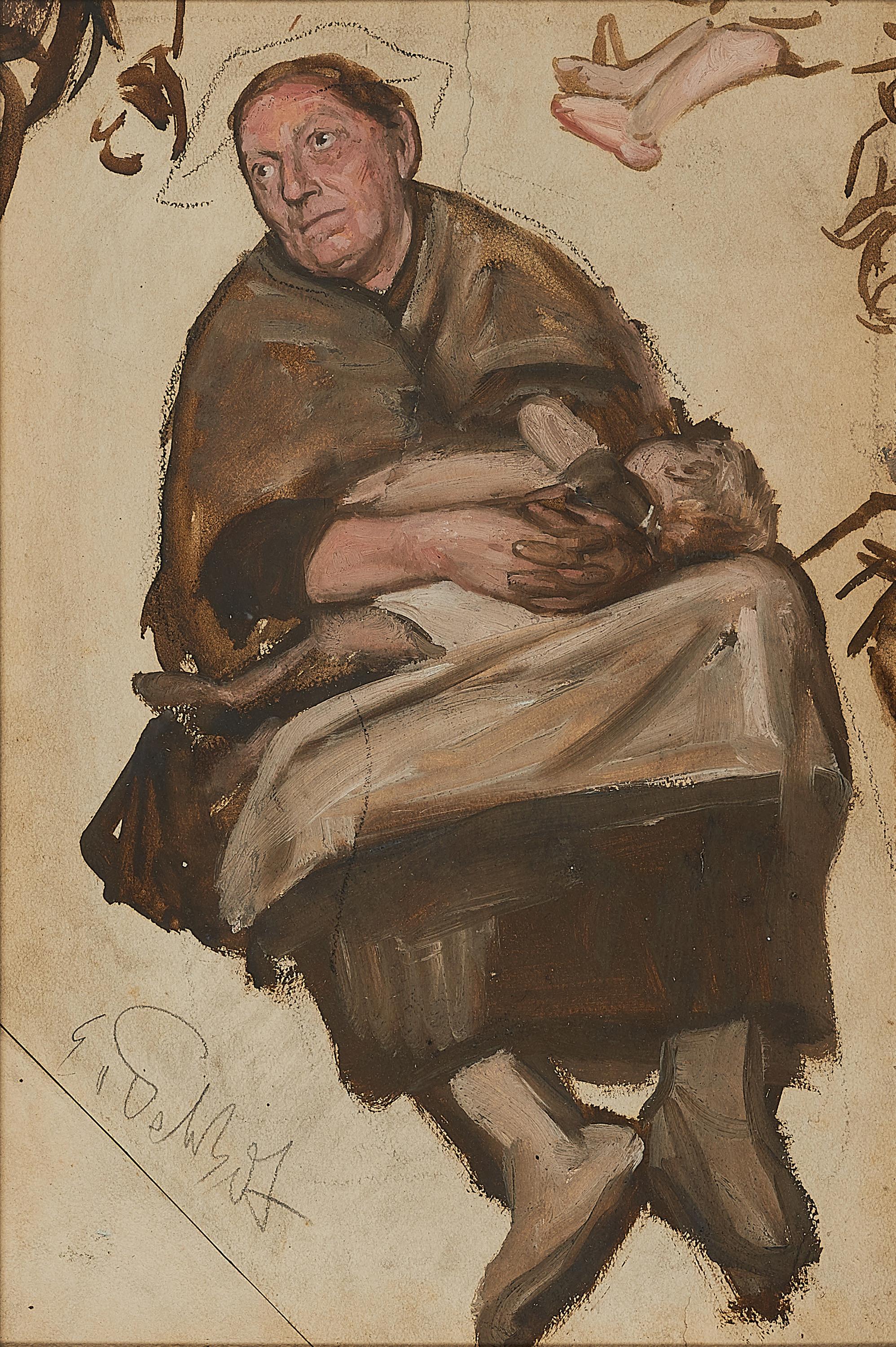 Eduard von Gebhardt - Studie einer Amme mit Kind. Beidseitig gearbeitet.