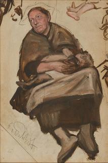 Eduard von Gebhardt - Studie einer Amme mit Kind. Beidseitig gearbeitet.