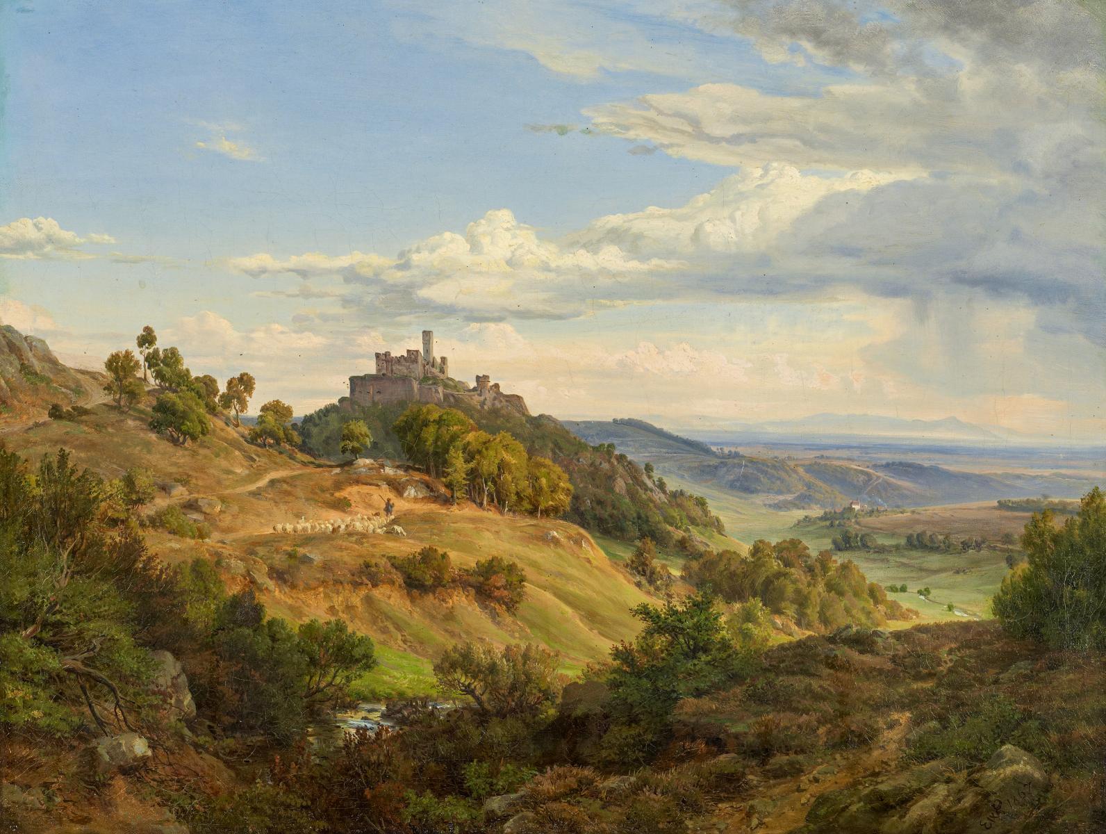 Eduard Wilhelm Pose - Weite Landschaft mit Burgruine