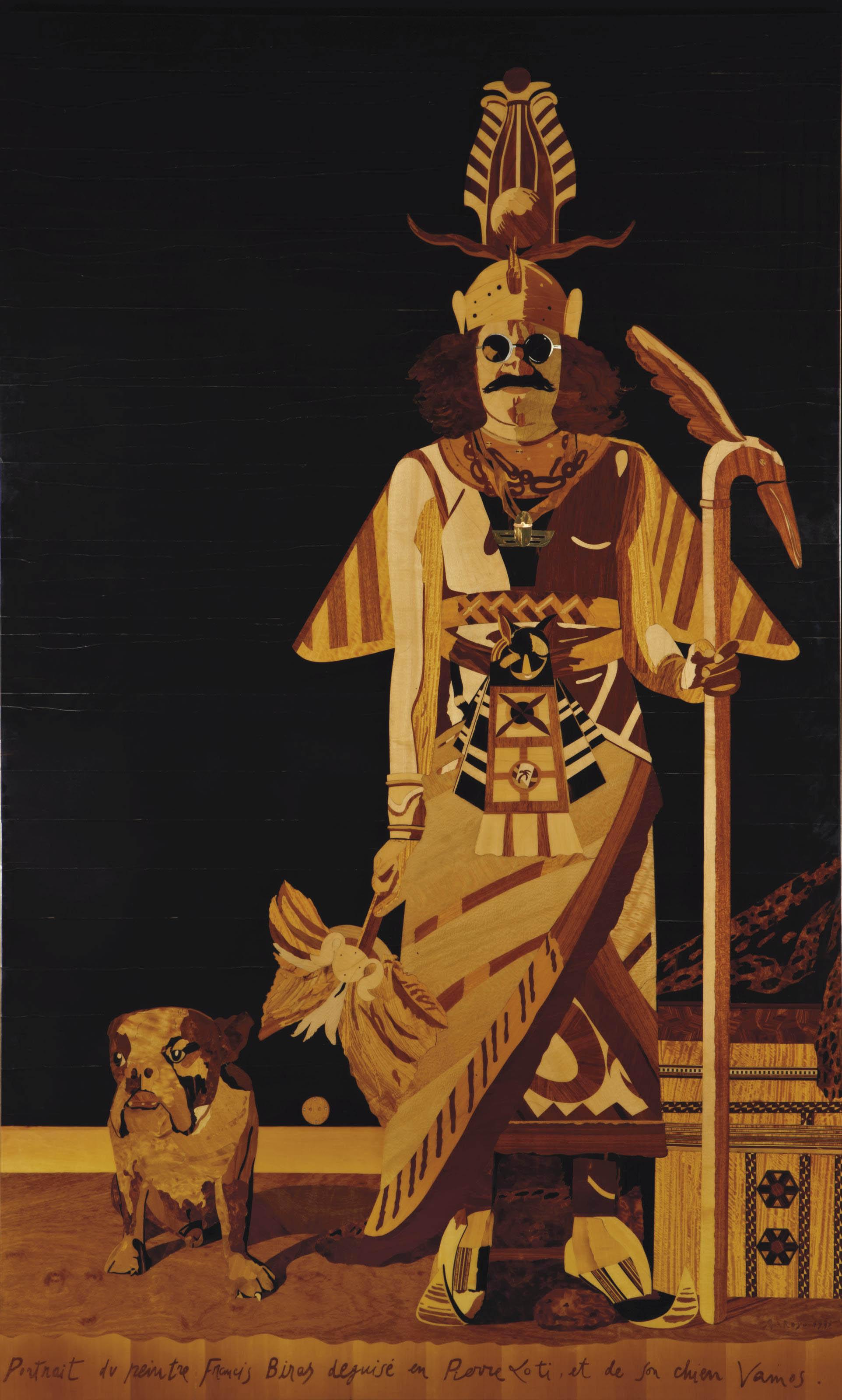 Eduardo Arroyo - Portrait du peintre Francis Biras déguisé en Pierre Loti et de son chien Vamos