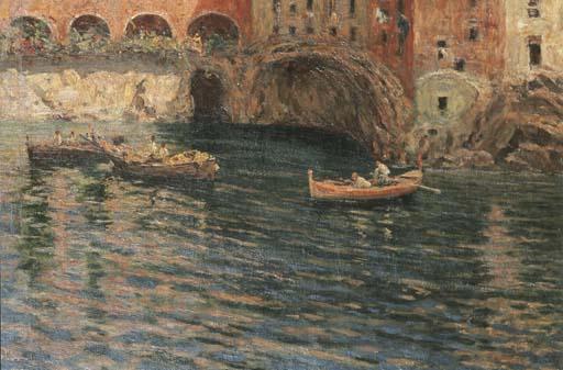 Eduardo Galli - Fishermen in rowing boats in a harbour, Capri