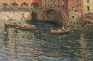 Eduardo Galli - Fishermen in rowing boats in a harbour, Capri