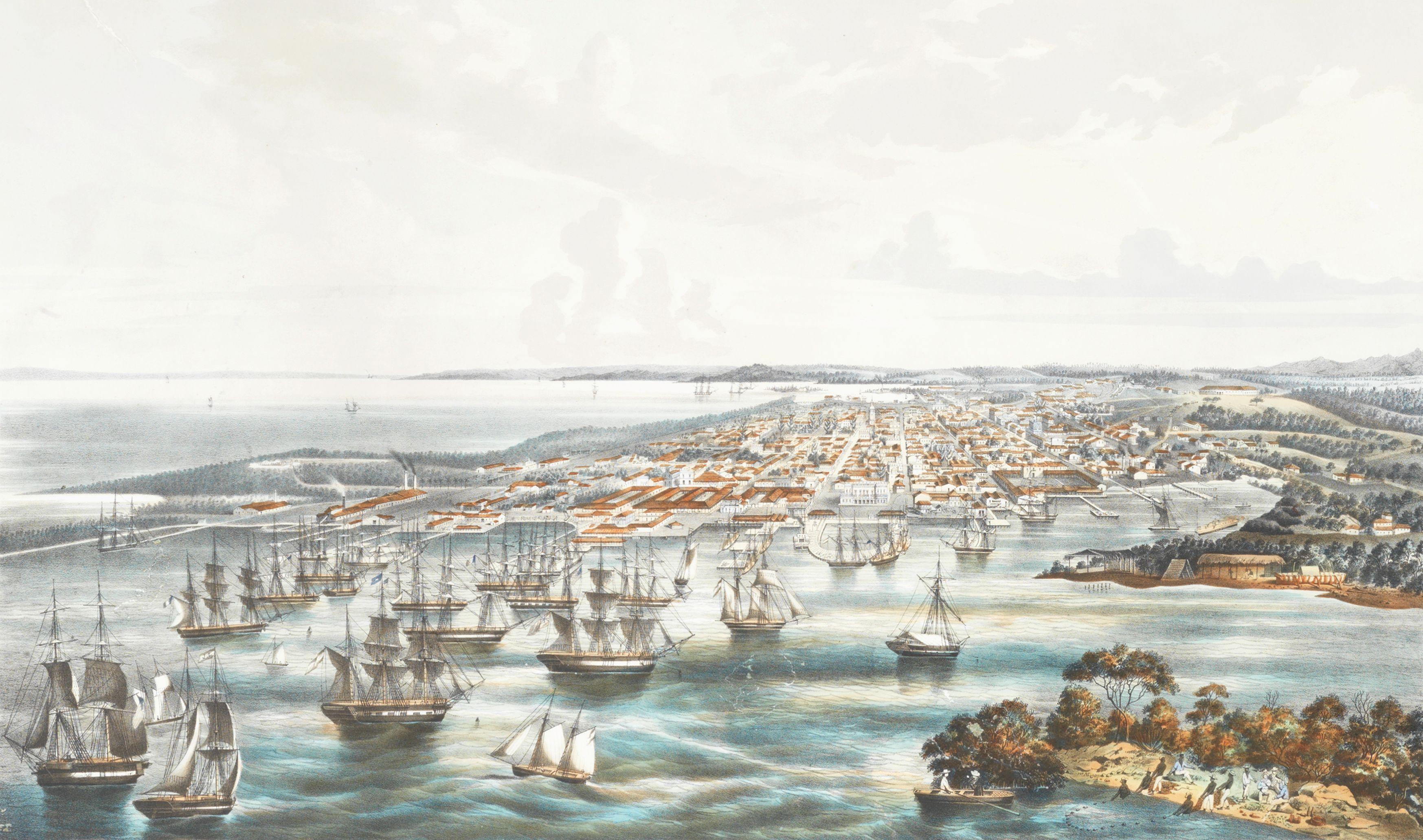 Eduardo Laplante - \'Cienfuegos: Vista general tomada dese la punta de Revienta-cordeles\', Cuba sight 40 x 68cm (15 3/4 x 26 3/4in). unframed