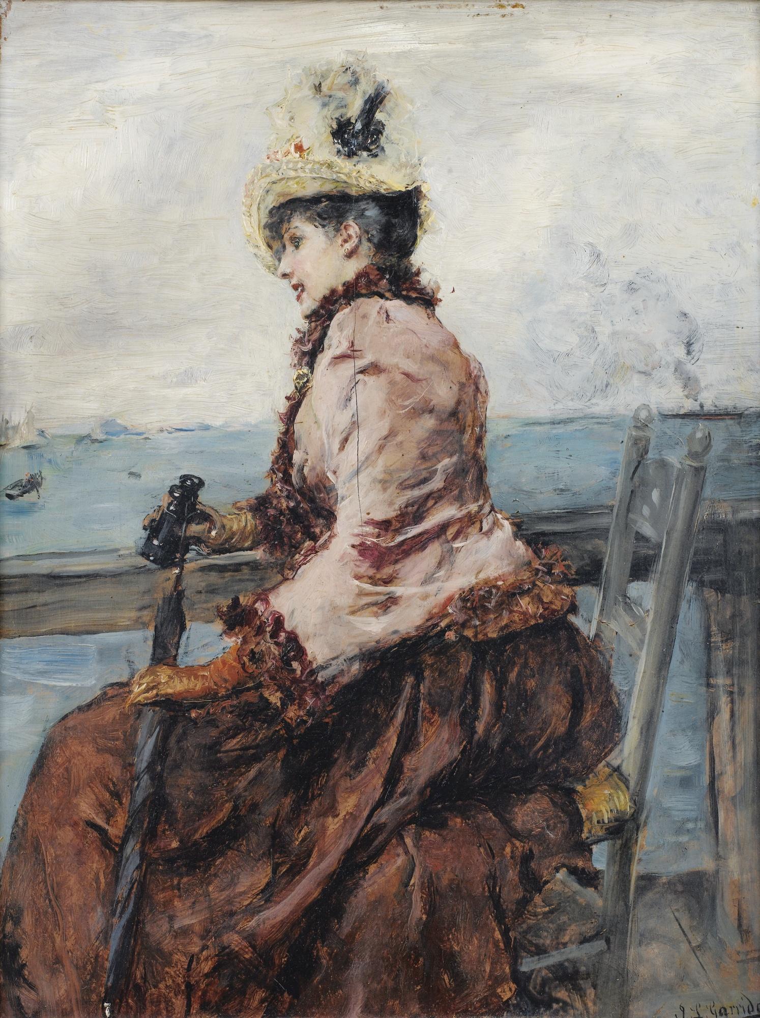 Eduardo-Léon Garrido - Elégante Au Bord De La Mer