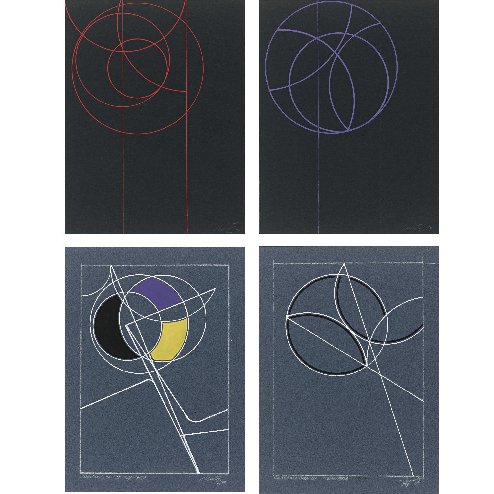 Eduardo Macentyre - Four Works: Two Untitled And Two Composición Ii And Iii Tempera