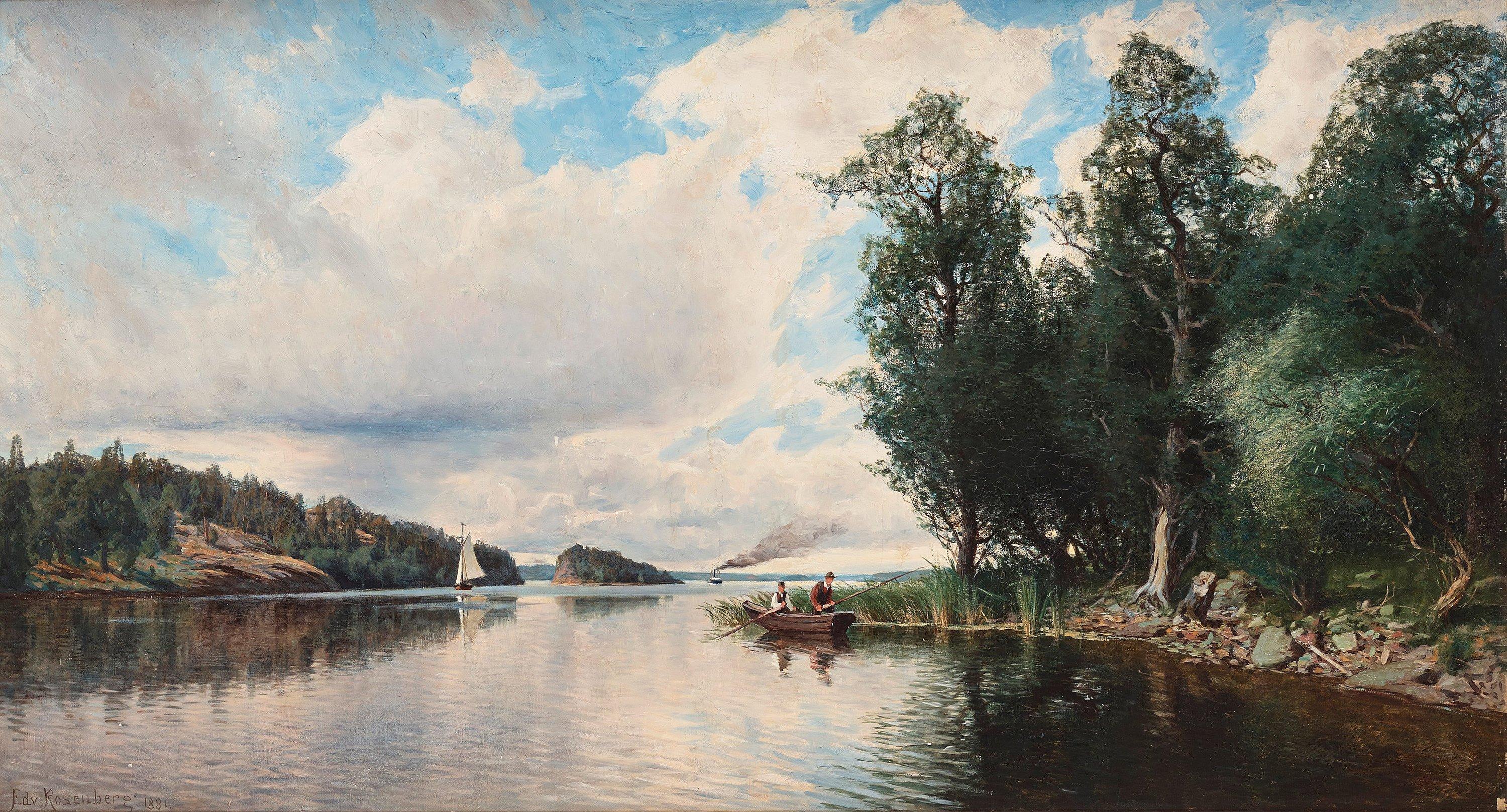 Edvard Rosenberg - Landscape with boats and fisherman