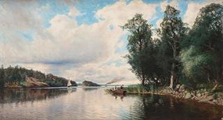 Edvard Rosenberg - Landscape with boats and fisherman