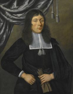 Edwaert Collier - Portrait Of A Gentleman, Three-Quarter Length, In A Black Cape, Holding A Glove, Standing In Front Of A Curtain
