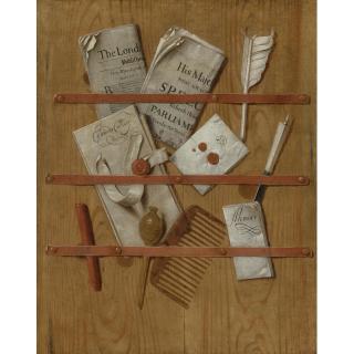 Edwaert Collier - Trompe L\'Oeil Still Life Of A Letter Rack Holding Newspapers, Letters, A Comb, A Knife, A Quill, Wax And A Seal