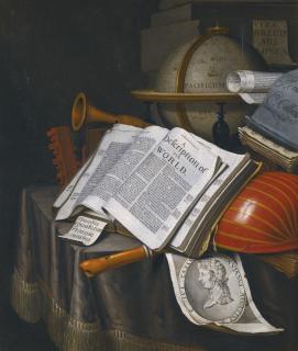Edwaert Collier - Vanitas Still Life With An Upturned Lute, A Globe Turned To The Pacific Ocean, An Open Copy Of Rider Cardanus\' The British Merlin, And An Engraving Of Caesar Octavianus Augustus