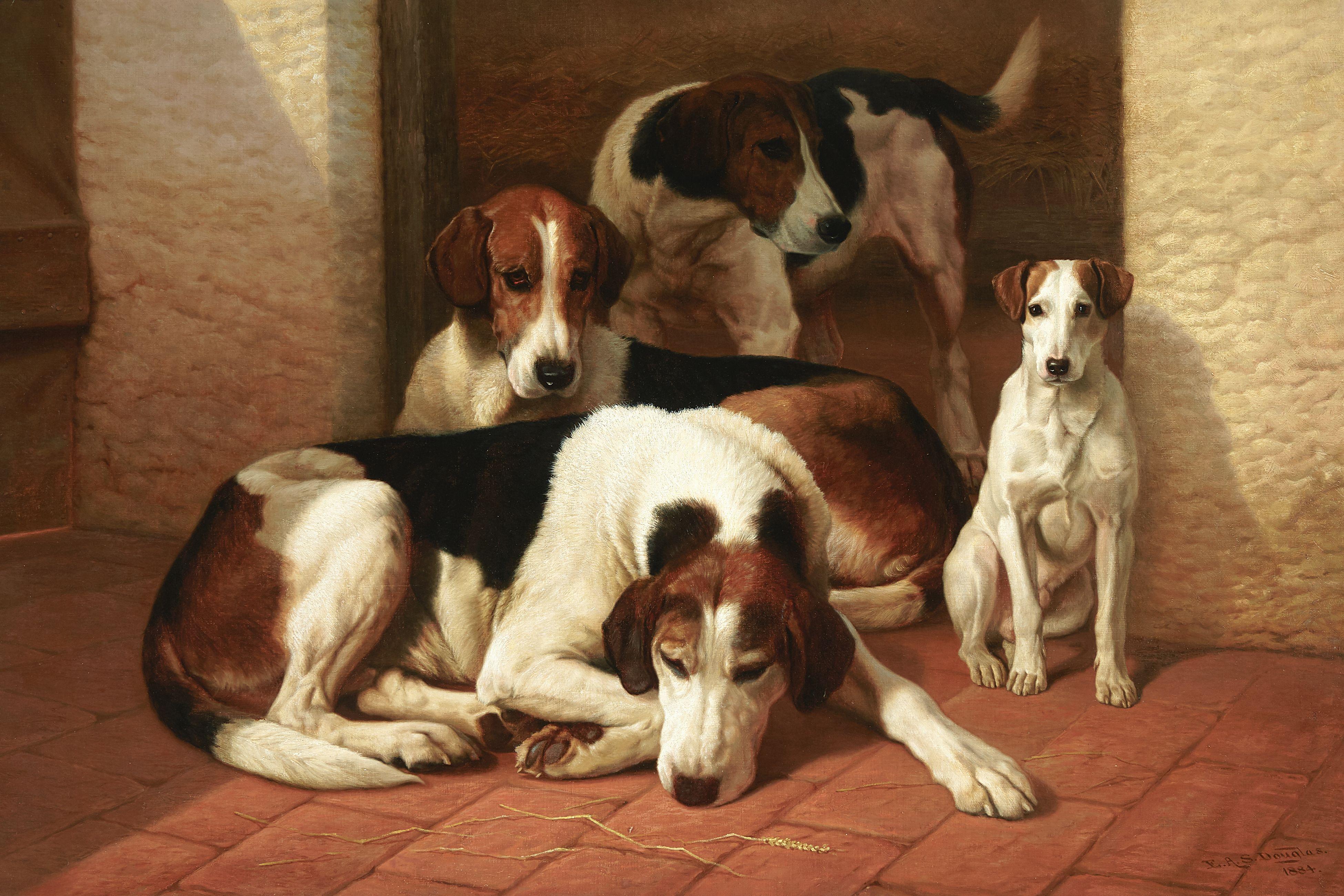 Edward Algernon Stuart Douglas - Foxhounds and a terrier