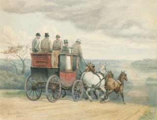 Edward Algernon Stuart Douglas - The stage coach Tally Ho on the open road