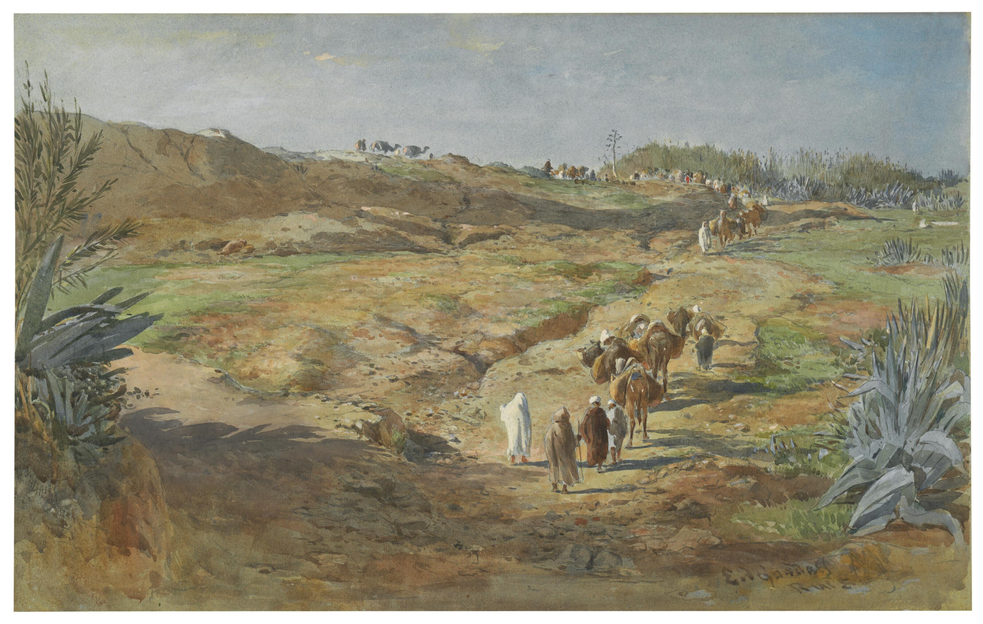 Edward Angelo Goodall, R.W.S. - A caravan proceeding up a hill