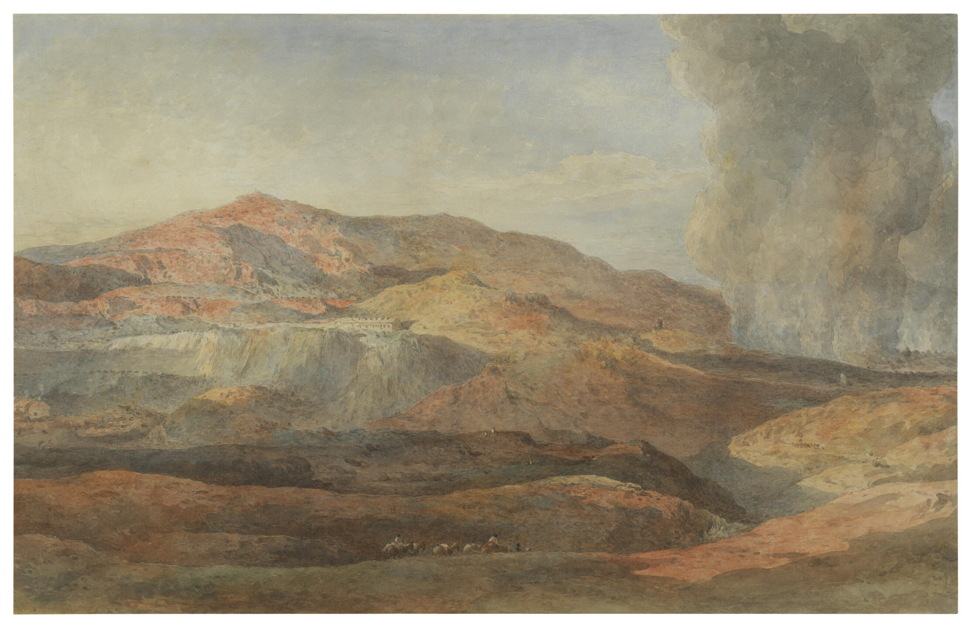Edward Angelo Goodall, R.W.S. - A quarry with a raging fire