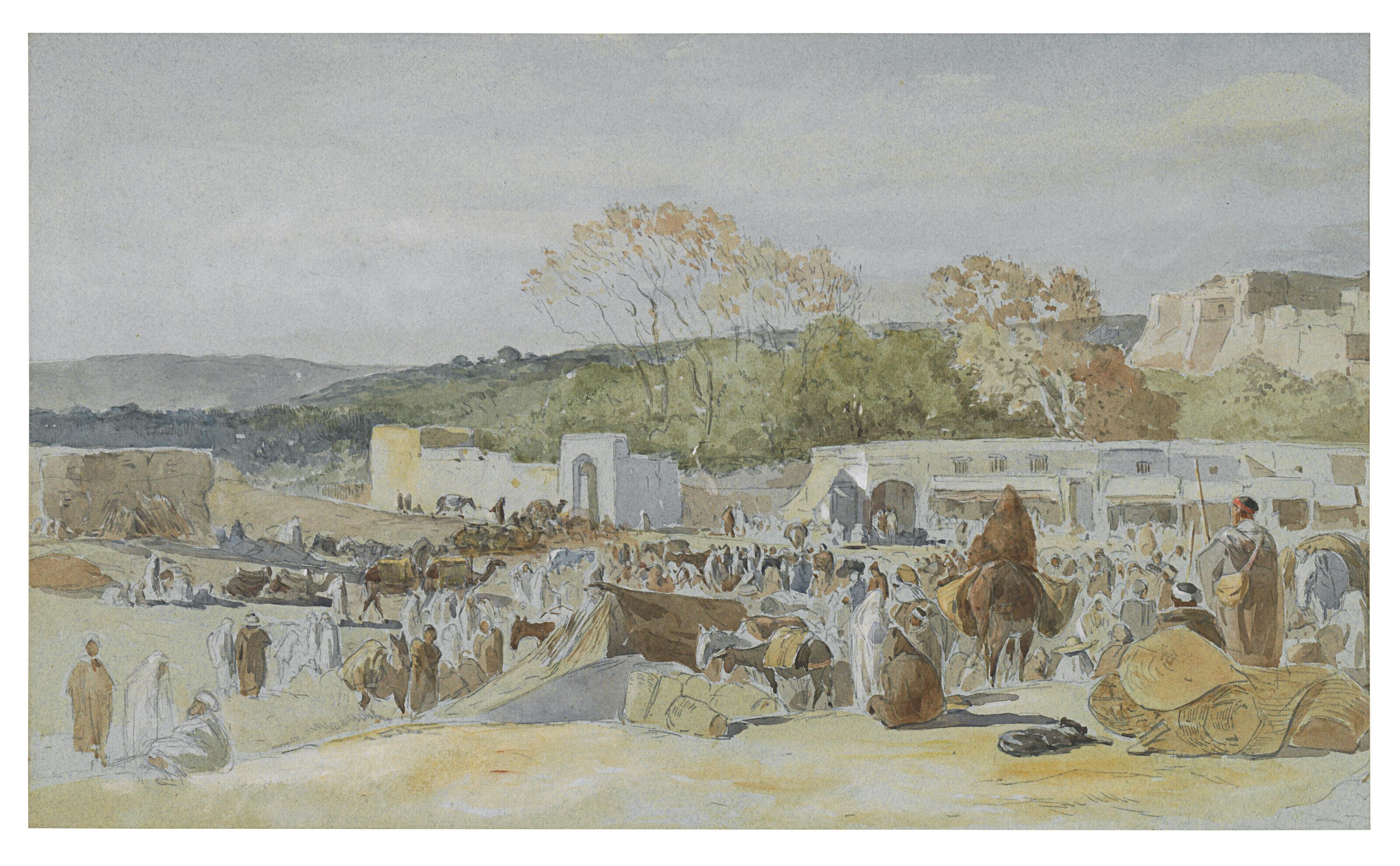 Edward Angelo Goodall, R.W.S. - Market by an Arab township
