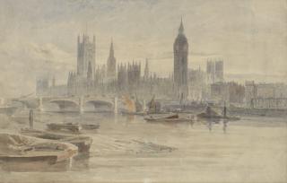 Edward Angelo Goodall, R.W.S. - The Houses of Parliament with Westminster Bridge, London