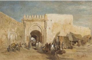 Edward Angelo Goodall - Figures before a souk