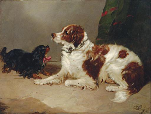 Edward Armfield - A Spaniel and a King Charles at play