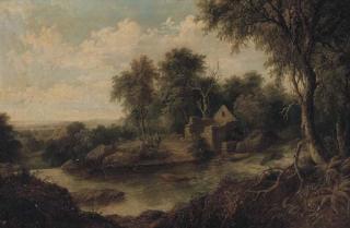 Edward Armfield - Figures in a river landscape