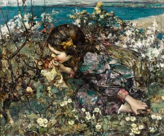 Edward Atkinson Hornel - Among the Primroses