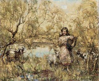 Edward Atkinson Hornel - Feeding the goats