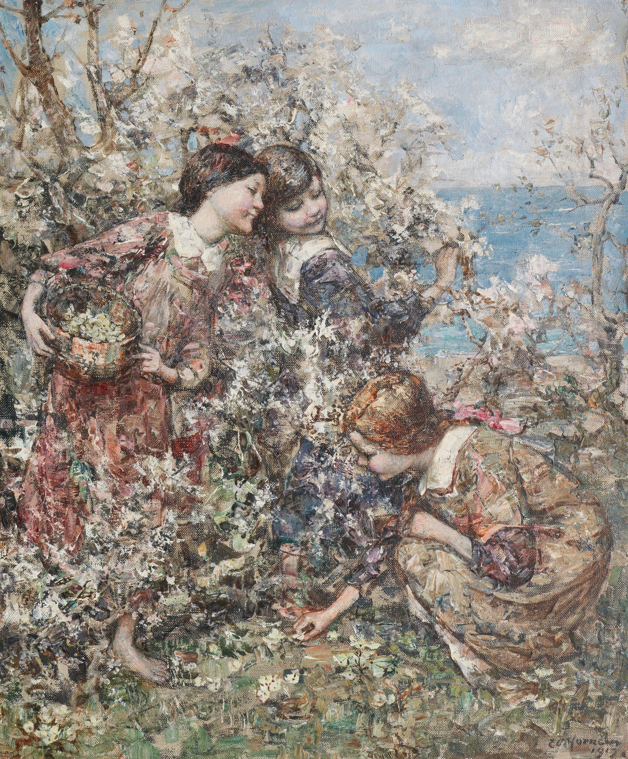 Edward Atkinson Hornel - Gathering primroses, Brighouse Bay
