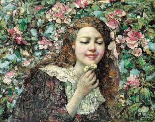 Edward Atkinson Hornel - Girl with primroses