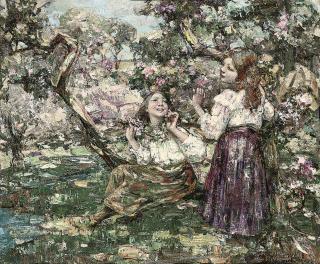 Edward Atkinson Hornel - Girls Among The Blossom
