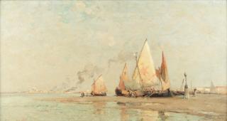 Edward Aubrey Hunt - Sailing vessels near Venice