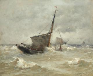 Edward Aubrey Hunt - Shipping In A Heavy Swell