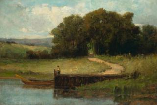 Edward Bannister - Figure on a Pier at Edge of Lake