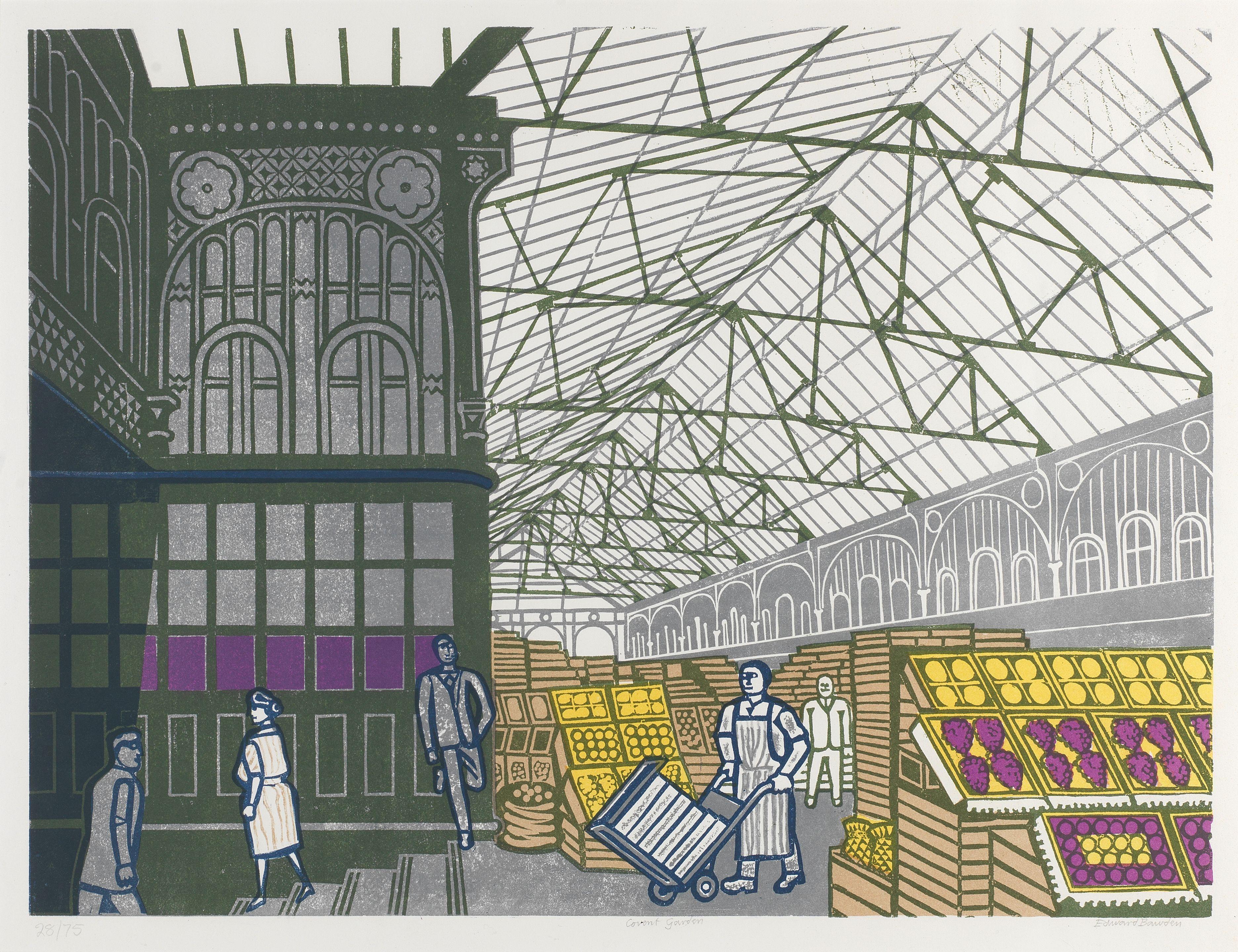 Edward Bawden R.A. - Covent Garden Foreign Fruit Market, From Six London Markets