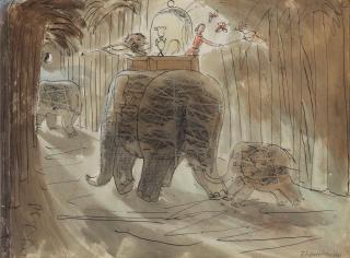 Edward Bawden R.A. - They Began Slowly to Travel Along the Coast Between Bombay and Ceylon, an illustration for Lady Filmy Fern